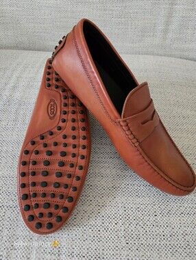 NWT TOD'S Gommino Leather Loafers in Cognac Brown Size:11 Made In Italy